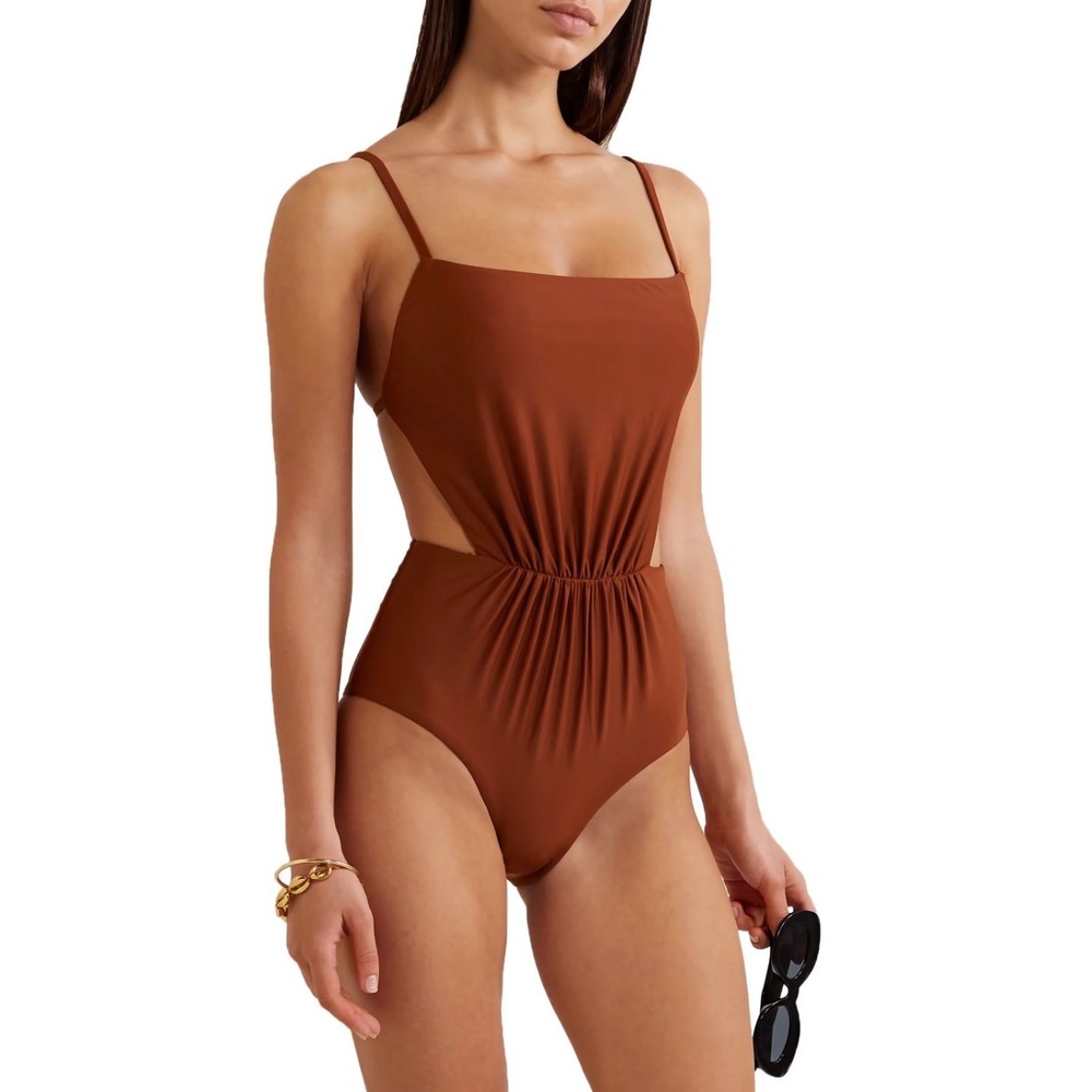 Matteau Terracotta One Piece Swimsuit Size 3 US 6 Rust High Cut Cowl Neck